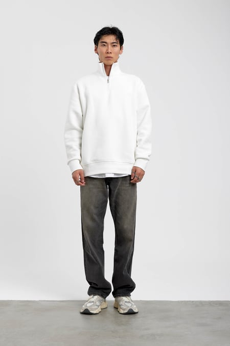 Beyaz Yakası Fermuarlı Basic Şardonlu Sweatshirt