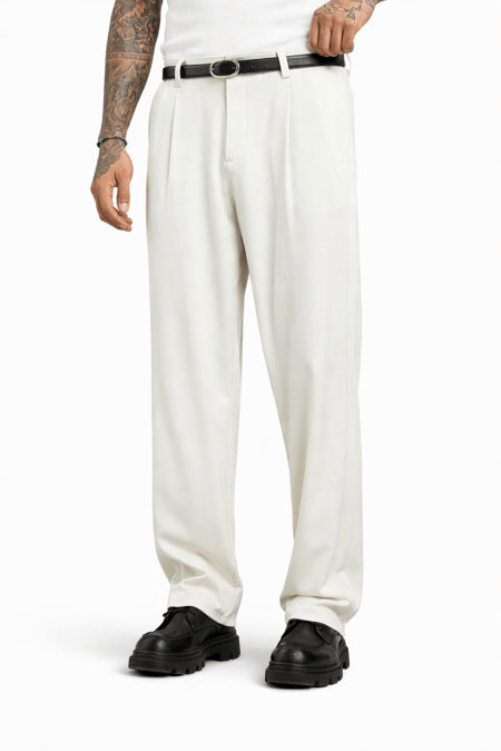 Ekru Beyaz JGGRM KUMAŞ BAGGY PANTOLON