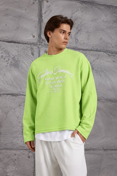Fosforlu Yeşil BASKILI DOKUMA KUMAŞ SWEATSHIRT