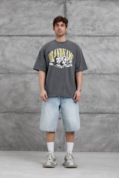 Füme Brandname Yazılı Yıkamalı Oversize Tshirt