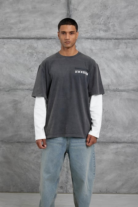Füme Cep Rakam Detaylı Oversize Kolu Parçalı Tasarım Sweatshirt