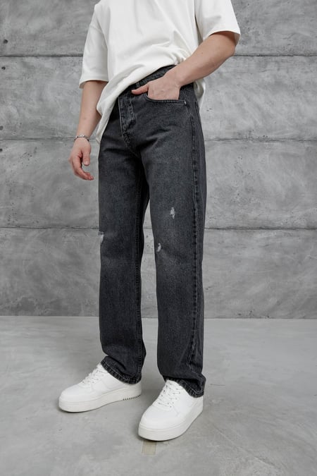 Füme Mb Yırtık Detaylı Baggy Jean
