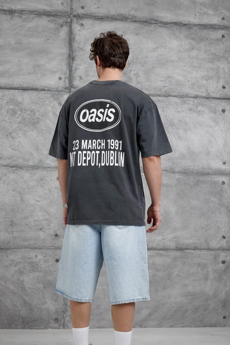 Füme Oasis Yazılı Yıkamalı Oversize Tshirt