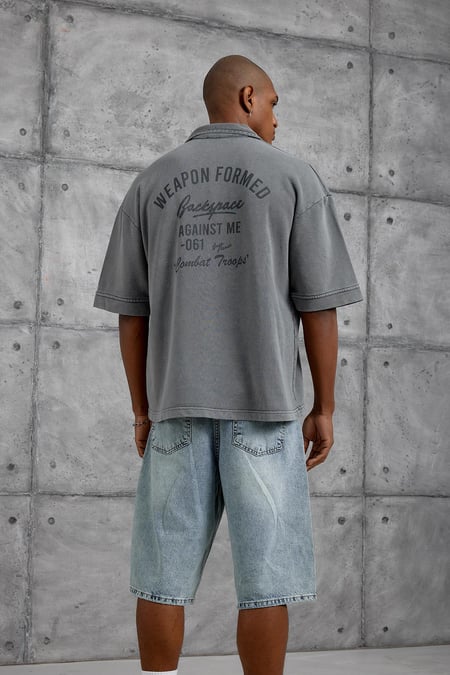 Füme POLO YAKA CEPLI YIKAMALI OVERSIZE TSHIRT