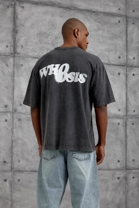 Füme WHO IS BASKILI OVERSIZE YIKAMALI TSHIRT