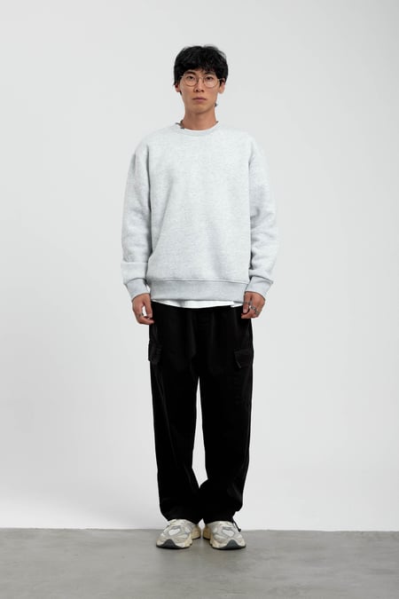 Gri Bisiklet Yaka Basic Şardonlu Sweatshirt