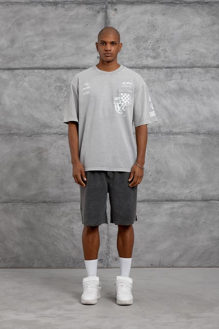 Gri CEP BASKI YIKAMALI OVERSIZE TSHIRT