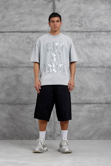 Gri City Of Youth Baskılı OVersize Tshirt