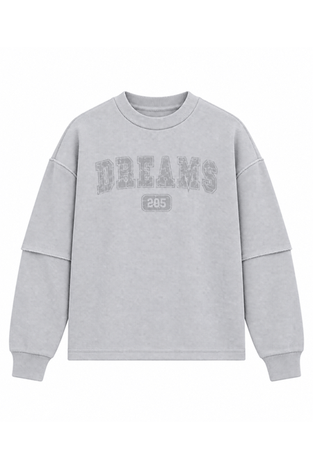 Gri DREAMS BASKI DOKUMA KUMAŞ OVERSIZE SWEATSHIRT