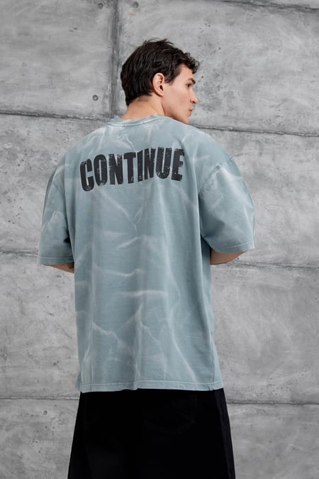 Gri Drift Yazılı Yıkamalı Oversize Tshirt
