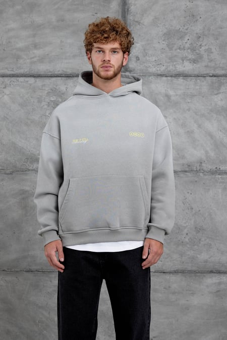 Gri Esent Püskürtme Detaylı Oversize Sweatshirt