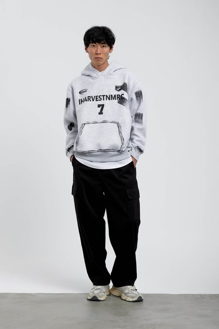 Gri Harvest 7 Yazılı Kapüşonlu Sweatshirt