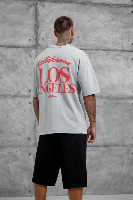 Gri Los Angeles Yıkamalı Oversize Tshirt