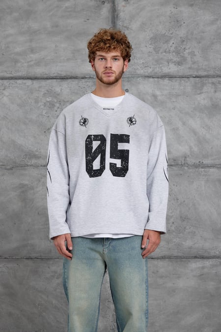 Gri Nmrc Rakam Baskılı Oversize Sweatshirt