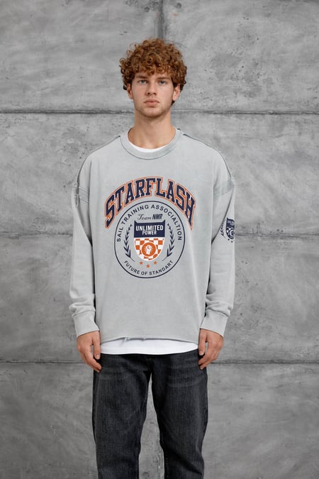 Gri STARFLASH BASKILI DİKİŞ DETAYLI SWEATSHİRT