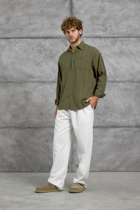 Haki DPP ÇİZGİLİ OVERSIZE GÖMLEK