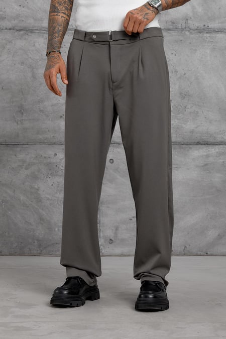 Haki KEMER DETAYLI BAGGY KUMAŞ PANTOLON