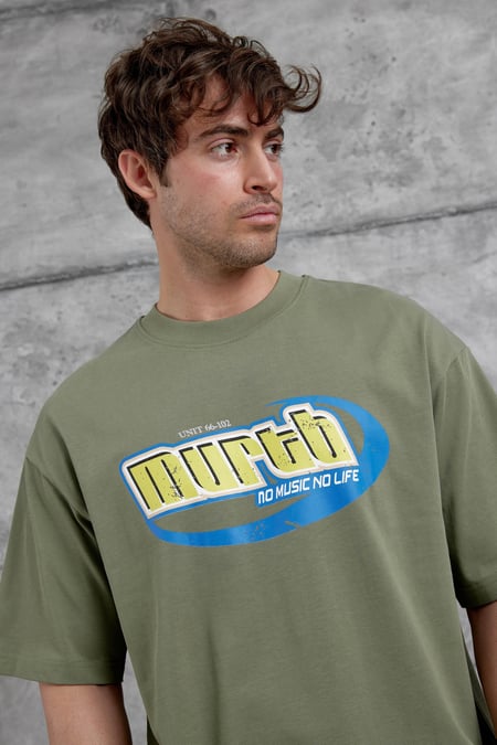 Haki Murth Baskılı Oversize Tshirt