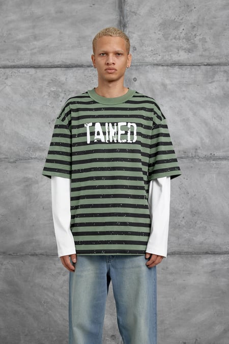 Haki TAINED BASKILI KOLU PARCALI OVERSİZE SWEATSHIRT