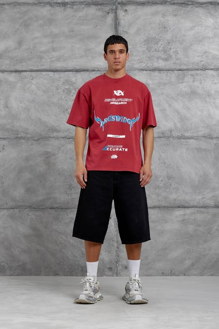 Kırmızı Areswing Yazılı Oversize Tshirt