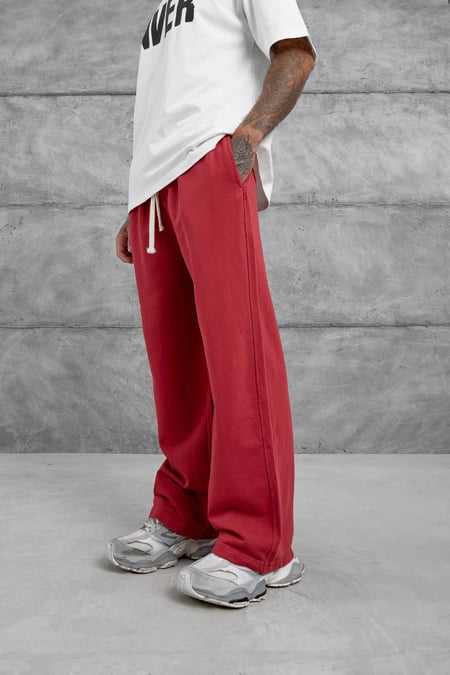 Kırmızı Yıkamalı Basic Baggy Eşofman