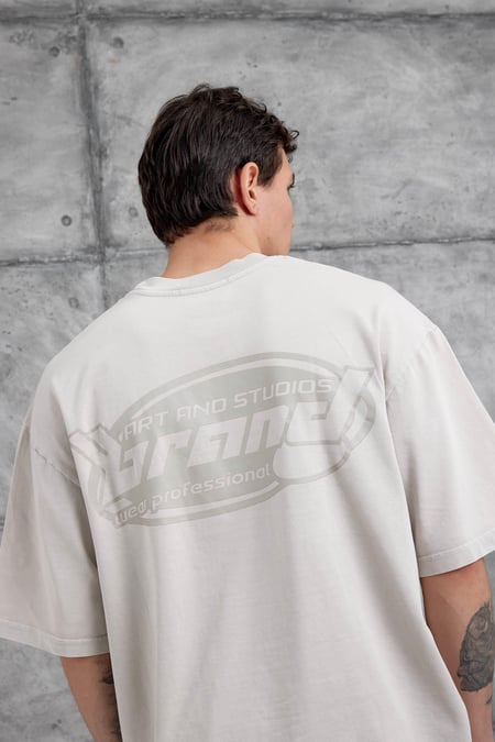 Krem Brand Yazılı Yıkamalı Oversize Tshirt