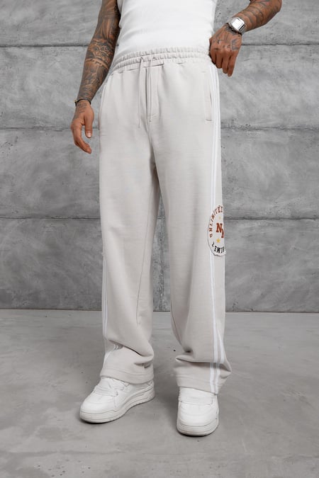 Krem ÇİZGİLİ ETİKET DETAY OVERSIZE BAGGY EŞOFMAN ALTI