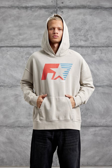 Krem F1 BASKILI KAPÜŞONLU OVERSİZE SWEATSHİRT