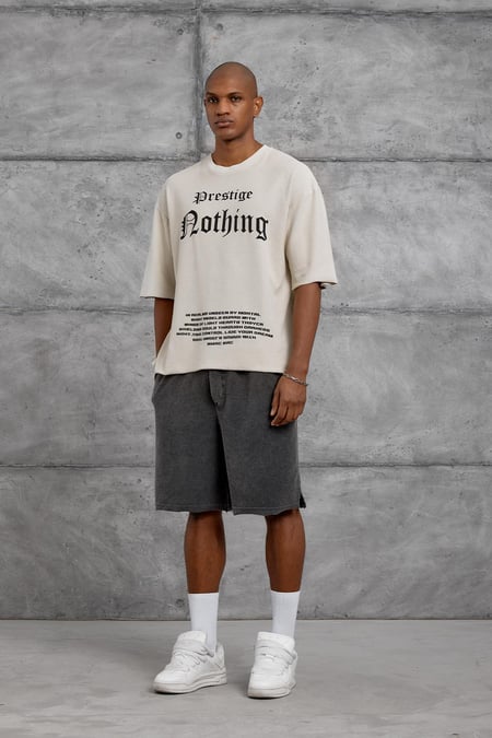 Krem P&N YAZILI YIKAMALI OVERSIZE TSHIRT