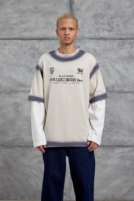 Krem RESTART BASKILI KOLU PARCALI SWEATSHİRT