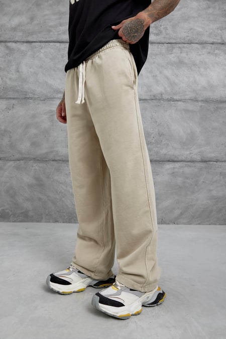 Krem Yıkamalı Basic Baggy Eşofman