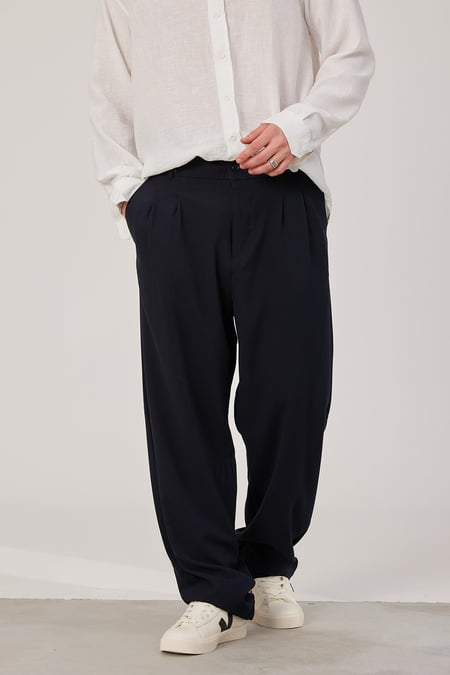 Lacivert Baggy Kumaş Pantolon