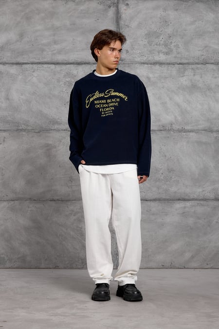 Lacivert BASKILI DOKUMA KUMAŞ SWEATSHIRT