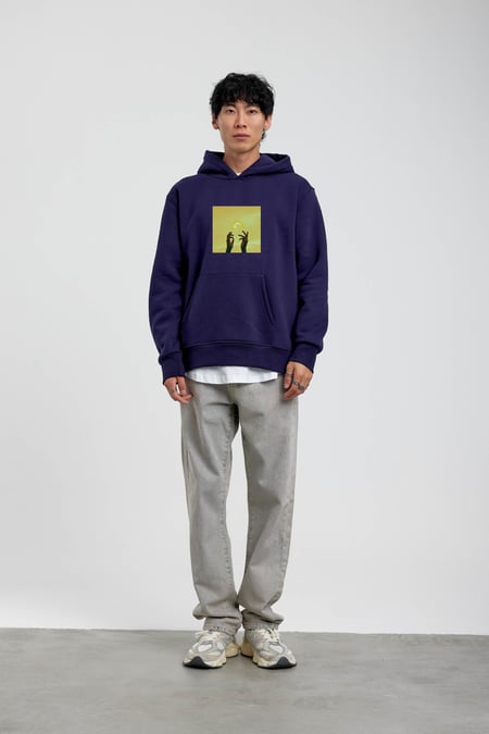 Lacivert El Baskılı Kapüşonlu Sweatshirt