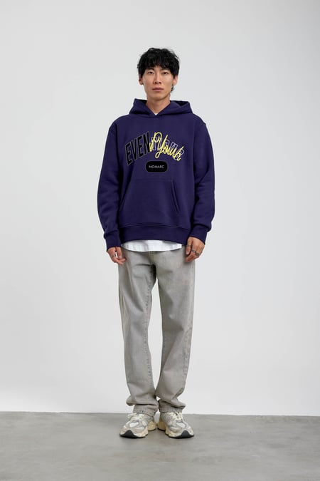 Lacivert Eventious Yazılı Kapüşonlu Sweatshirt