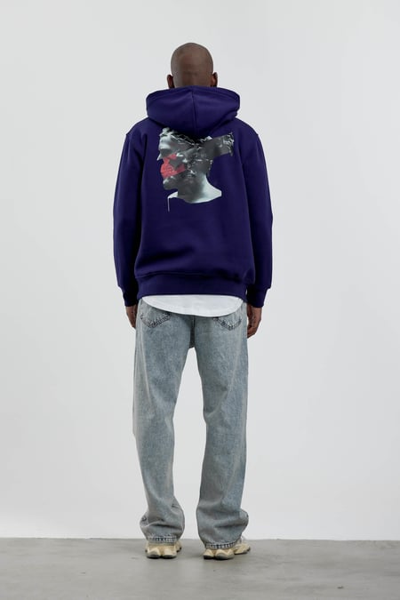 Lacivert Figür Baskılı Kapüşonlu Sweatshirt