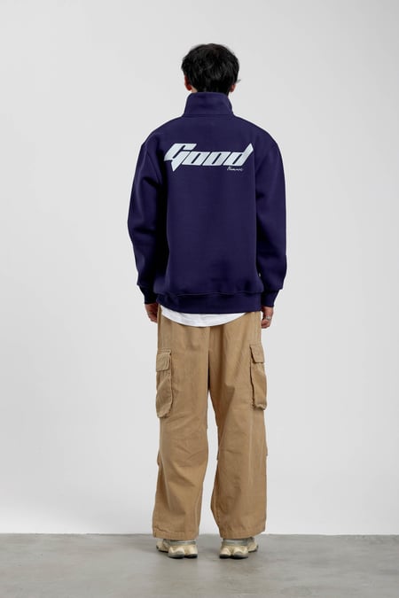 Lacivert Good Yazılı Yarım Fermuarlı Sweatshirt