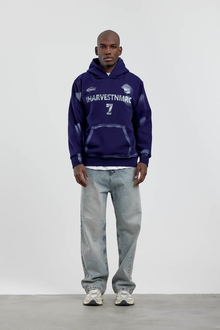 Lacivert Harvest 7 Yazılı Kapüşonlu Sweatshirt