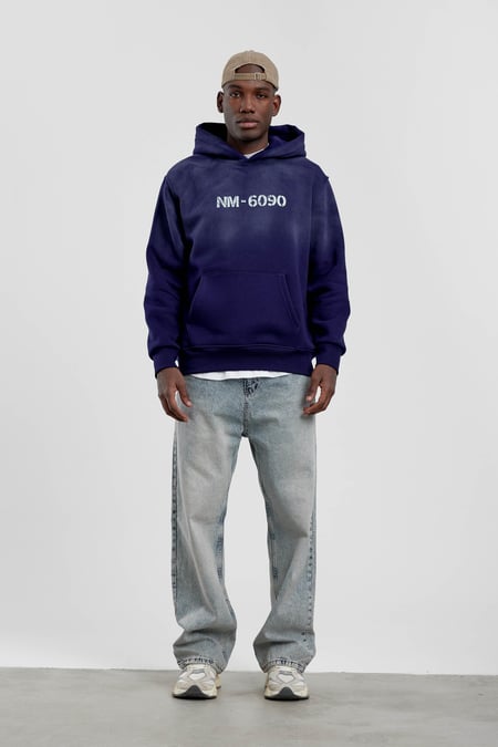 Lacivert NM-6090 Baskılı Kapüşonlu Sweatshirt