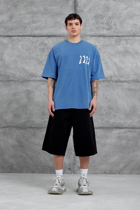 Mavi 1111 Yazılı Yıkamalı Oversize Tshirt