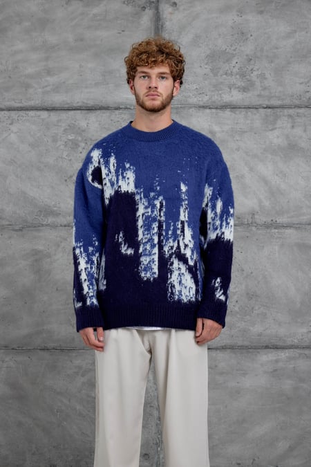 Mavi 251 Desenli Oversize Yün Triko