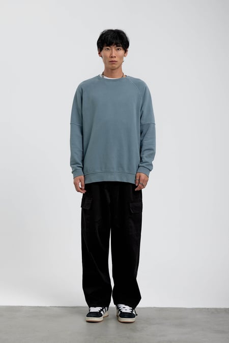 Mavi Bisiklet Yaka Yıkamalı Sweatshirt