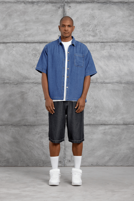 Mavi DENIM KUMAŞ OVERSIZE GÖMLEK