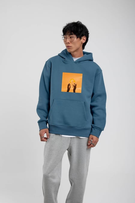 Mavi El Baskılı Kapüşonlu Sweatshirt