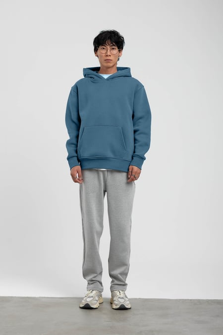 Mavi Kapüşonlu Basic Şardonlu Sweatshirt