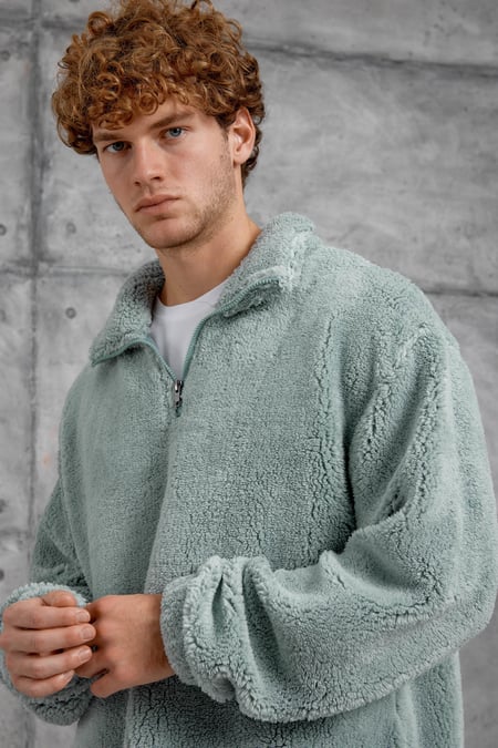 Mint Yeşili LNS YARIM FERMUAR PELUŞ SWEATSHİRT