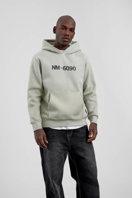 Mint Yeşili NM-6090 Baskılı Kapüşonlu Sweatshirt