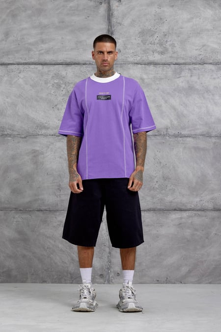Mor Dont Cry Baskılı Oversize Tshirt