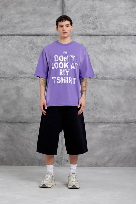 Mor Dont Look At My Tshirt Yazılı Oversize Tshirt