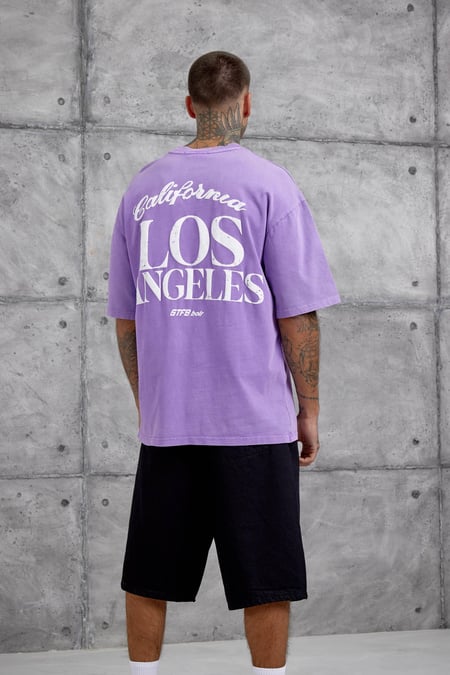 Mor Los Angeles Yıkamalı Oversize Tshirt